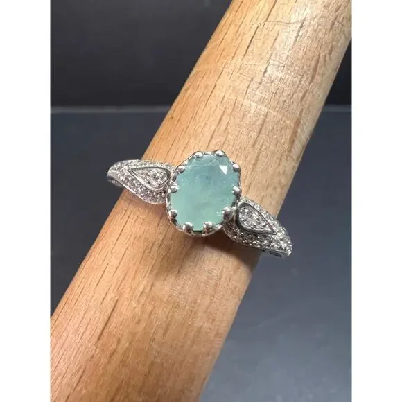 NEW grandidierite and zircon crown ring in rhodium over sterling silver size 8